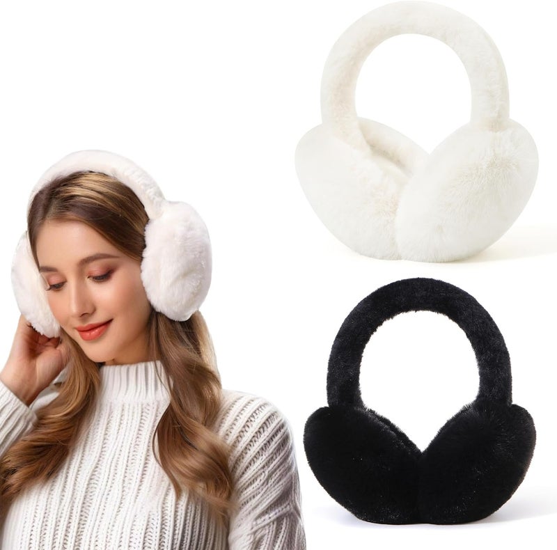 Eyegla Winter Ear Muffs Women Adjustable Fuzzy Earmuffs Faux Fur Ear Warmers Foldable Ear Covers for Cold Weather - Image 1